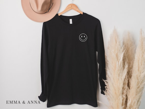 Embroidered Smiley Face Shirt, Happy Face Shirt, Positive Shirt, Teacher Shirt, Gift for Her, Retro Smiley Face, Smile Tee