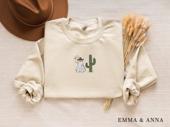 Embroidered Western Ghost Sweatshirt, Halloween Sweatshirt, Boo Haw Shirt, Fall Sweatshirt, Halloween Crewneck, Ghost Shirt, Spooky Season