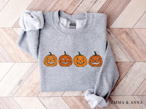 EmmaandAnnaApparel Pumpkin Sweatshirt, Pumpkin Sweater, Jack-O-Lantern Sweatshirt, Halloween Crewneck Sweatshirt, Halloween Sweater, Spooky Season, Fall Shirts