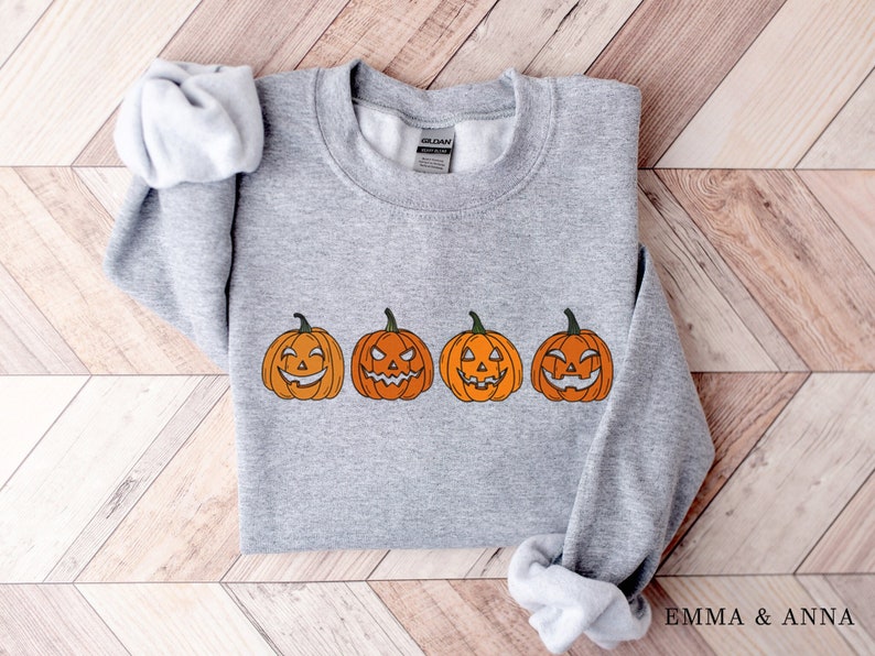 Pumpkin Sweatshirt, Pumpkin Sweater, Jack-o-Lantern Sweatshirt, Halloween Crewneck Sweatshirt, Halloween Sweater, Spooky Season, Fall Shirts Sport Grey