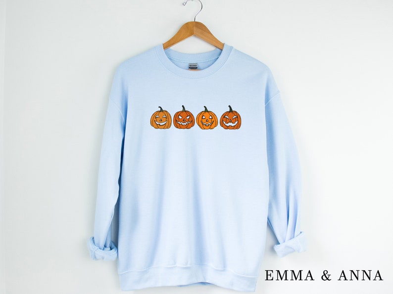 Pumpkin Sweatshirt, Pumpkin Sweater, Jack-o-Lantern Sweatshirt, Halloween Crewneck Sweatshirt, Halloween Sweater, Spooky Season, Fall Shirts Light Blue