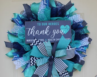 Thank You Wreath for Healthcare Workers - Nurse Appreciation Wreath - Thank You Gift for Doctors and Nurses - Medical Hero Wreath