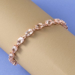 Natural Morganite Tennis Bracelet in 14K Rose Gold Silver, Morganite Bracelet , Morganite Jewelry Gemstone Bracelet Anniversary Gift for Her