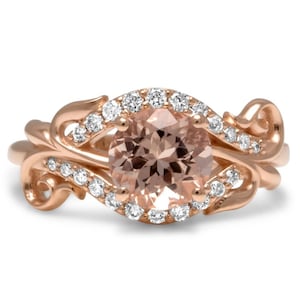 Art Deco Morganite Ring in 14K Rose Gold ,  Morganite Engagement Ring, Promise Ring, Anniversary Ring, Morganite Silver Ring, Gift for Her