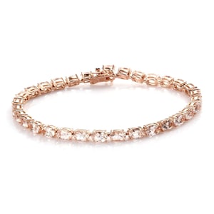 Natural Morganite Tennis Bracelet in 14K Rose Gold Silver, Morganite Bracelet , Morganite Jewelry, Gemstone Bracelet, Gift for Her