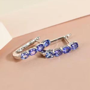 AAAA Oval Tanzanite Hoop Earrings in Platinum Over Sterling Silver, Tanzanite Earring, Tanzanite Jewellery, Gemstone Earring, Gift for Her