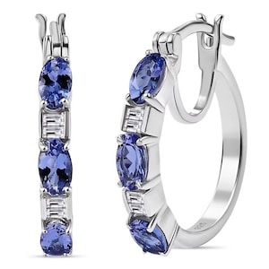 AAAA Tanzanite Hoop Earrings in Platinum Over Sterling Silver, Tanzanite Earring, Tanzanite Jewellery, Gemstone Earring, Gift for Her