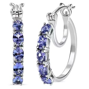 AAAA Oval Tanzanite Hoop Earrings in Platinum Over Sterling Silver, Tanzanite Earring, Tanzanite Jewellery, Gemstone Earring, Gift for Her