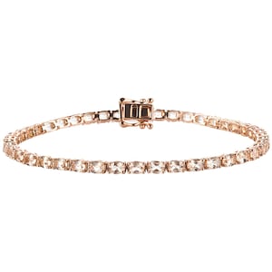 Natural Morganite Tennis Bracelet in 14K Rose Gold Silver, Morganite Bracelet , Morganite Jewelry Gemstone Bracelet Anniversary Gift for Her