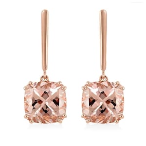 AAAA Morganite Cushion Drop Earring in 14K Rose Gold Over Sterling Silver | June Birthstone  Earring | Gemstone Earring | Gift for Her