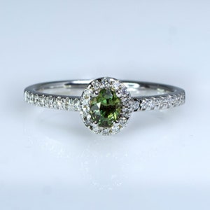 Natural Green Alexandrite Female Ring In 14k White Gold, Alexandrite Wedding Ring, Alexandrite Engagement Ring, Solitaire Alexandrite Ring