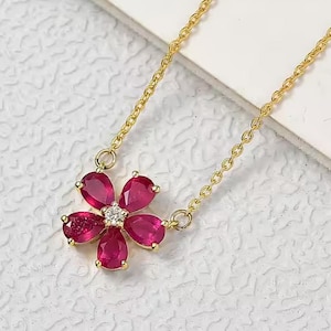 Pear Cut Ruby Necklace – July Birthstone Pendant, Dainty Gold Ruby Necklace, Handmade Ruby Necklace, Anniversary or Bridesmaid Gift for Her