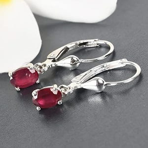 Solid Sterling Silver in Natural Ruby Earrings, Ruby Dangle Earrings, Ruby Jewelry, July Birthstone Earrings, Gemstone Earrings Gift for Her