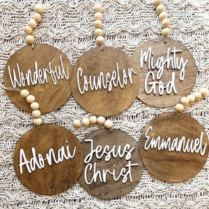 Names of God Christmas Ornaments, Christmas Ornaments, Large ornaments with the Names of Christ, Religious Ornaments, Wooden Ornaments