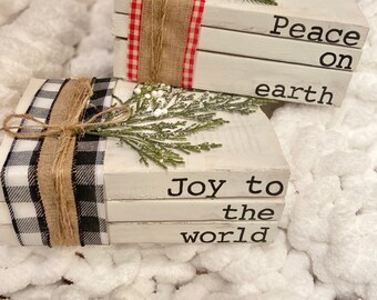 Christmas books/ Farmhouse books/ hand stamped books/ distressed books/ book stacks/ Christmas Gift/ Books with words