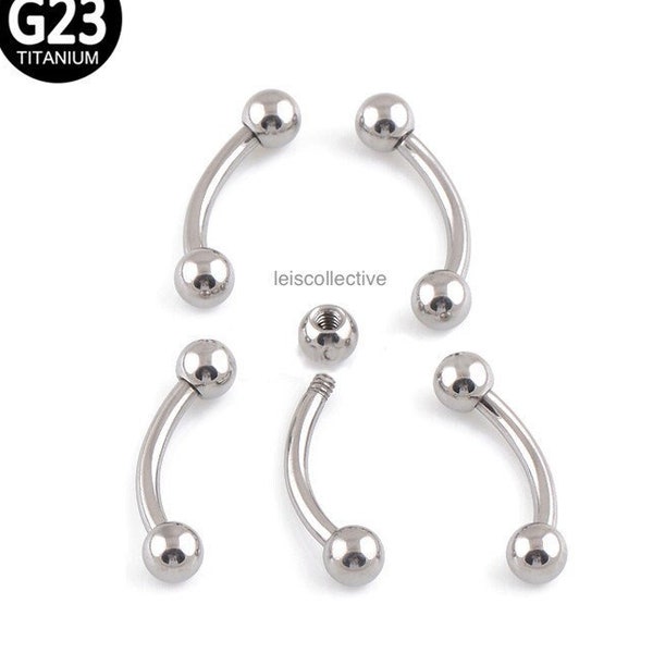 16G Silver Titanium Curved Barbell Rook Eyebrow Helix Cartilage Piercing Body Jewellery, bar is 6mm 7mm 8mm 10mm or 12mm, made from titanium