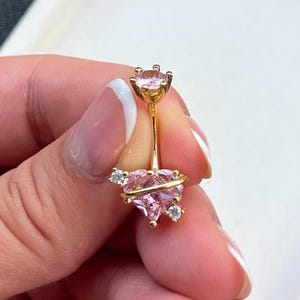 Pink Gold Heart planet orbit belly bar with diamond top 316L surgical steel diamonds crystal rhinestone sparkly body jewellery navel bar