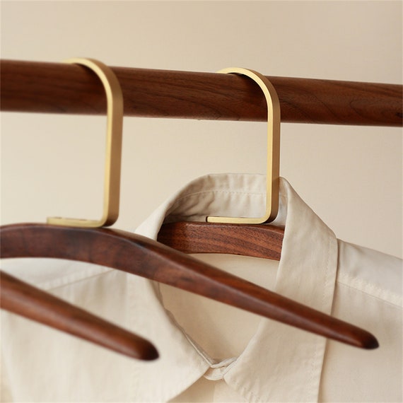 Walnut Brown Wooden Coat Hangers with Brass Hooks