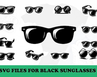 Gafas de sol negras SVG, silueta de gafas de sol, clip art de gafas de sol de verano, archivo de corte de gafas de sol Rayban, archivo vectorial de gafas de sol geniales
