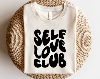 セルフ ラブ クラブ svg、ラブ ユアセルフ SVG、セルフ ラブ、波状文字 SVG、ビンテージ、レトロ、シルエット カット ファイル、クリカット SVG、SVG デジタル ダウンロード