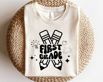 First grade pencil svg, 1st grade with pencil clipart svg, first grade shirt design and cricut cut file, school svg, png, dxf, eps