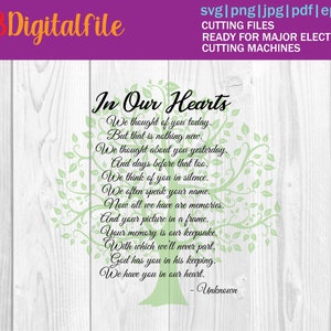 In Our Hearts Poem - Bereavement - Mourning - Sympathy - Grief - Funeral (Svg, Pdf, Png Digital File Vector Graphic)