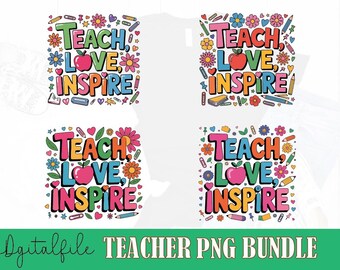 Teach Love Inspire Png, Boho Teacher Floral Png, Retro Teacher Png, Teacher Gift Png, Teacher Sublimation, Teacher Shirt Png, Back to School