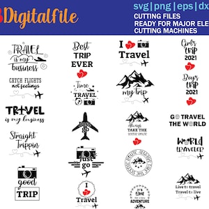 20 SVG Quotes Sayings about travel, adventure, trip, tourism. Set Bundle, SVG, png, dxf EPS instant download .