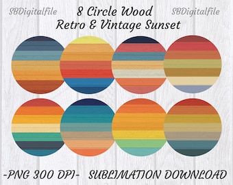 Retro Vintage Sunsets 8 Retro Sunset Clipart PNG - Wood Retro vintage sunset png - Retro circle - vintage circle, Sublimation Download
