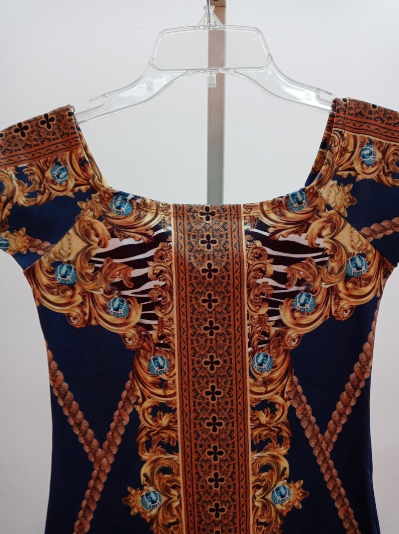 brazilian lycra strech dress versace looks like one blue golden size standard