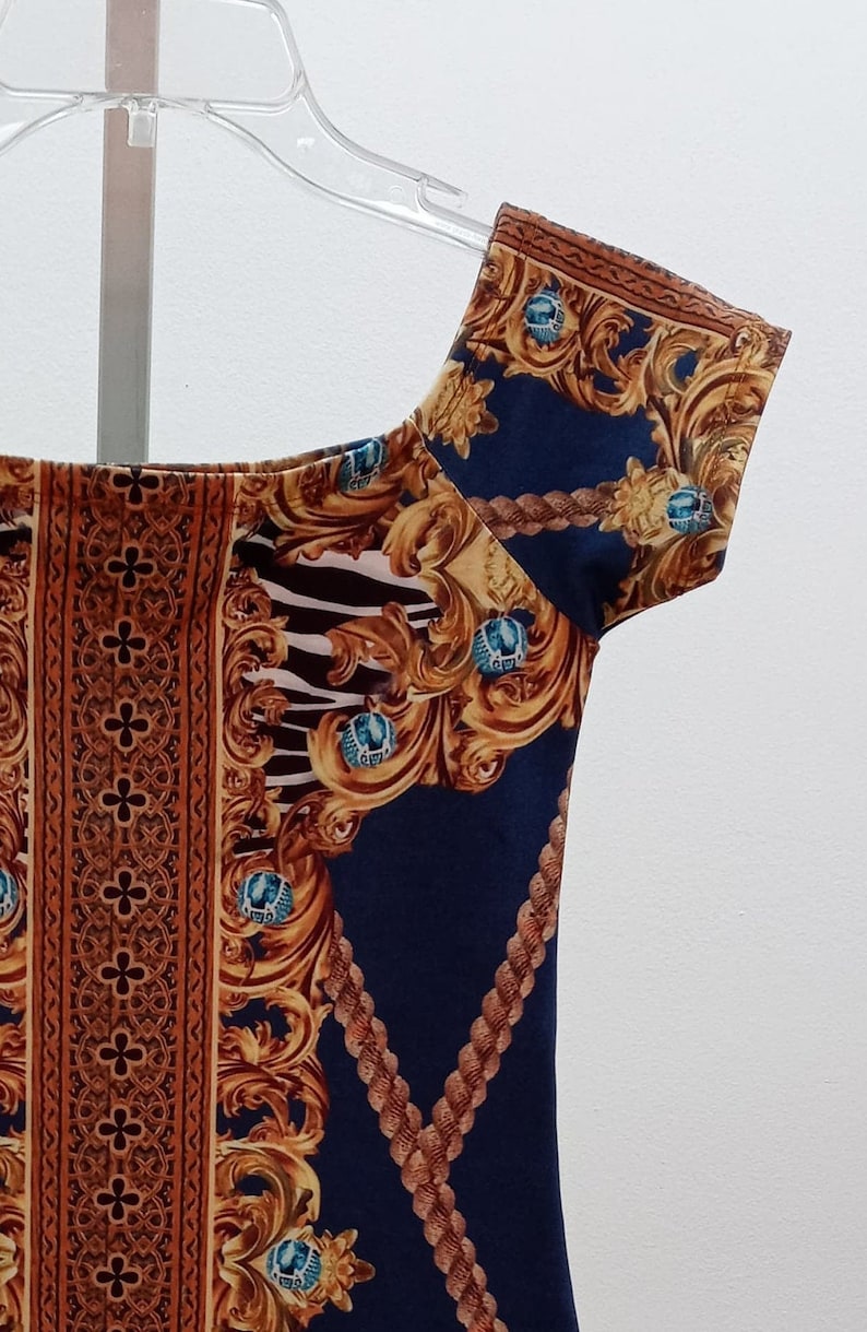 brazilian lycra strech dress versace looks like one blue golden size standard