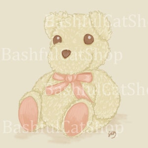 Digital: Teddy Bear Art Print - Cute Plushie Print, Paper Wall Art, Kidcore, Cottagecore, Vintage, Hobbitcore, Grandmacore, Cozy Aesthetic