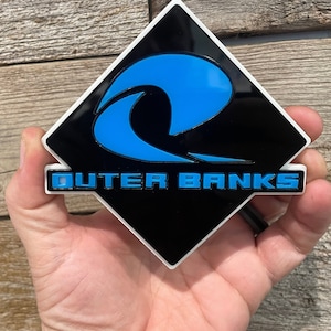 NEW &quot;OUTERBANKS&quot; Blue Letters/Wave On Black On White Background, (MANY Colors Available!!!)
