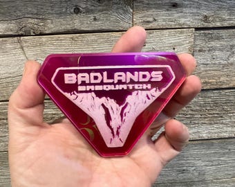 Iridescent & Metallic Pink BADLANDS Sasquatch Acrylic Fender Badge