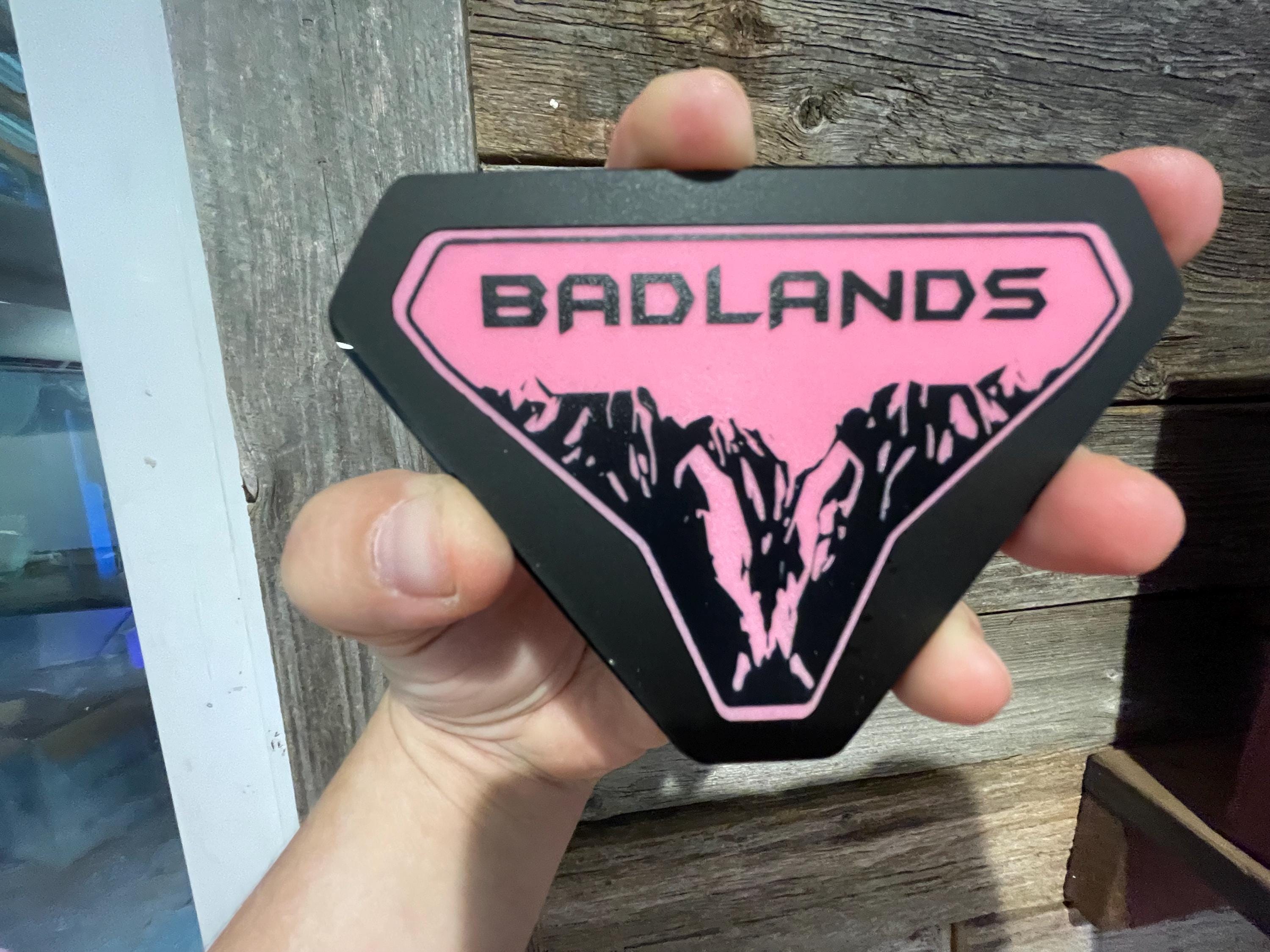 BADLANDS Pink on Black Acrylic Fender Badge - Reverse Engraved