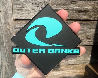 0UTER BANKS Acrylic Car Badge: Matte Black, Gloss Black, Teal