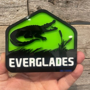 NEW &quot;EVERGLADES&quot; Black on Green With White Letters, Fender Badges, Acrylic Badges , New body style Emblems