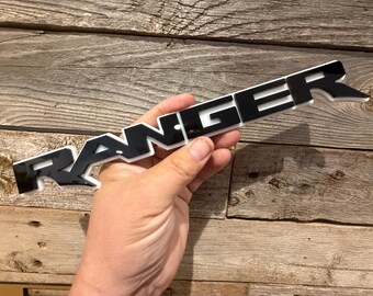 New "RANGER" Raptor Font Gloss White On Black Acrylic Emblem
