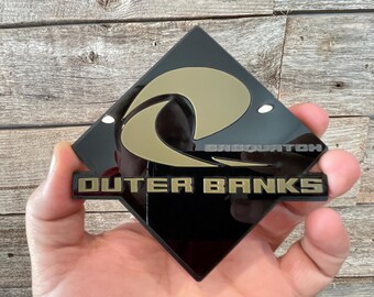 0UTER BANKS Acrylic Car Badge: Matte/Gloss Black, Matte Green Accent