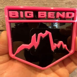 NEW &quot;BIG BEND&quot; Pink on Gloss Black, Acrylic Badges , Fender Badges, New body style Emblems