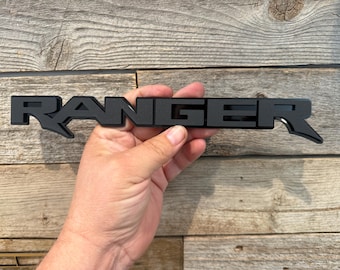 New "RANGER" Raptor Font BLACKOUT Matte Black on Gloss Black Acrylic Emblem