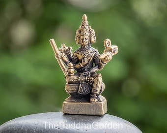 Lord Brahma Statue: Hindu God Brahma Statue God of Creation and Knowledge, 1.5 Inches Tall, Gold Toned Brass