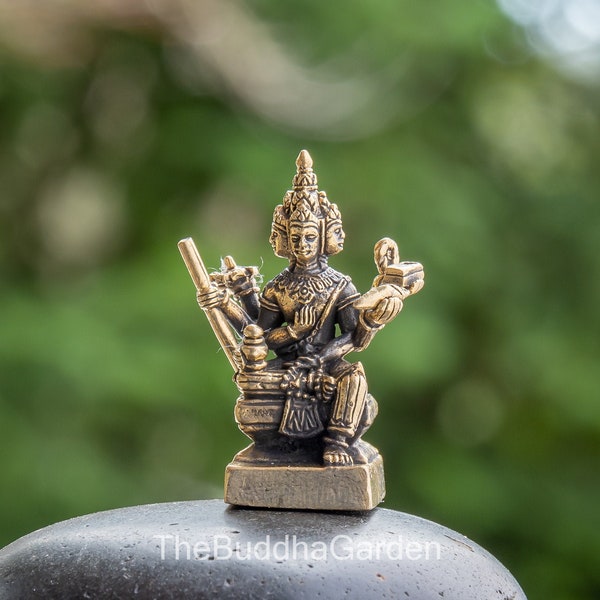 Lord Brahma Statue: Hindu God Brahma Statue God of Creation and Knowledge, 1.5 Inches Tall, Gold Toned Brass