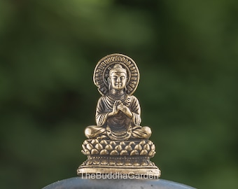 Dhamma Chakra Buddha Statue in Brass, Indian Style, Mini Size, 1.25 Inches Tall