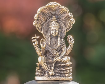 Vishnu Statue in Brass: Small Staute of Hindu God Vishnu God of Protection in Brass, Gold Color