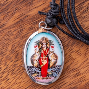 Lakshmi Pendant: Hindu Goddess Lakshmi Necklace Pendant with Cord Necklace