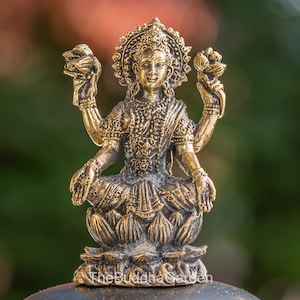 Mini Sitting Lakshmi Figurine, 1.25 Inches Tall, Hindu Goddess of Fortune and Abundance Lakshmi Statue