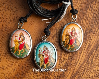Durga Pendant: Ceramic Hindu Goddess Durga Necklace Pendant with Cord (sold individually)