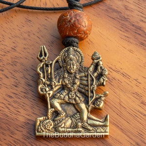 Brass Kali Ma Standing on Lord Shiva Pendant, 1.5 Inches Tall, Includes Cord Necklace