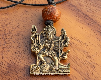 Brass Kali Ma Standing on Lord Shiva Pendant, 1.5 Inches Tall, Includes Cord Necklace